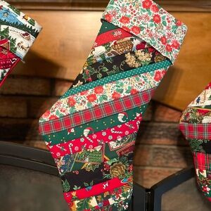 Handmade strip quilt Christmas stocking